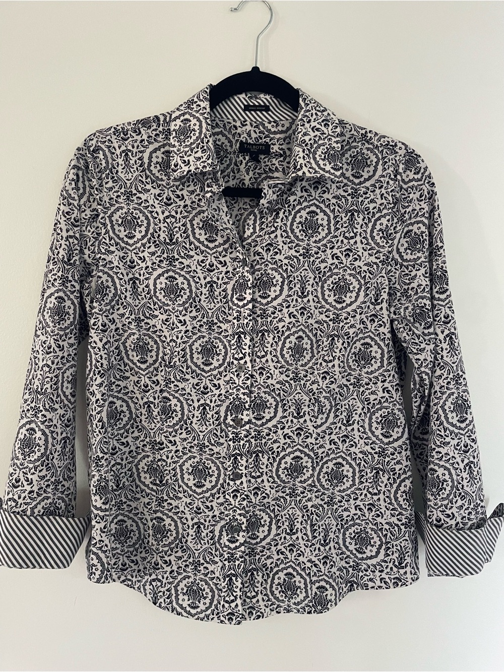 Talbots Black and White Floral Button-Down Shirt, No Wrinkle, 8P